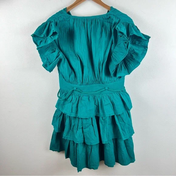 NEW ULLA JOHNSON Camilla Tiered Mini Dress in Verdigris